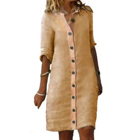 Vestido de Linho Gola V Catarina - Loja Luniva