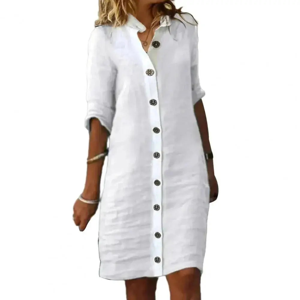 Vestido de Linho Gola V Catarina - Loja Luniva