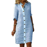 Vestido de Linho Gola V Catarina - Loja Luniva