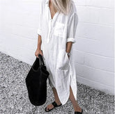 Vestido De Linho Manga Longa - Loja Luniva