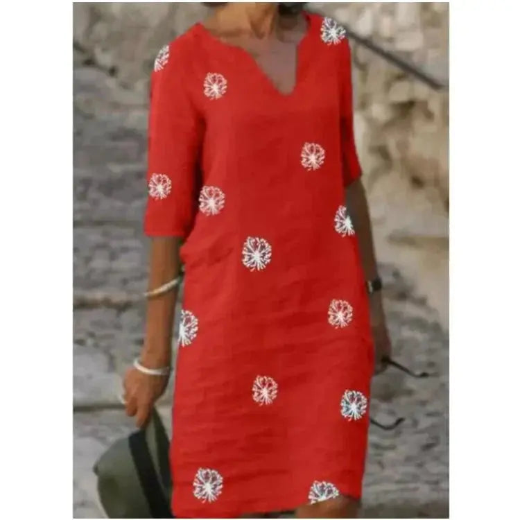 Vestido Feminino de Linho com Gola V Joyce - Loja Luniva