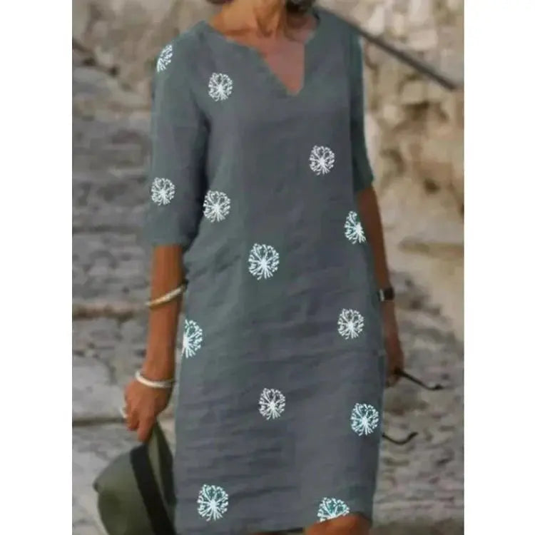 Vestido Feminino de Linho com Gola V Joyce - Loja Luniva