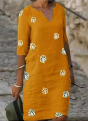 Vestido Feminino de Linho com Gola V Joyce - Loja Luniva
