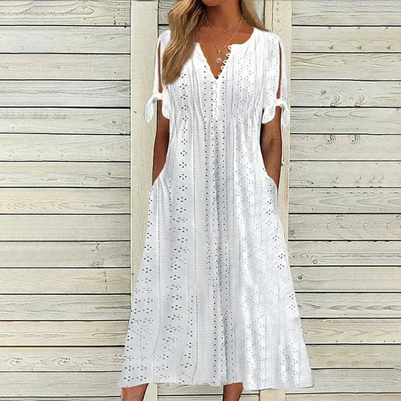 Vestido Feminino de Renda com Gola V Ofélia - Loja Luniva