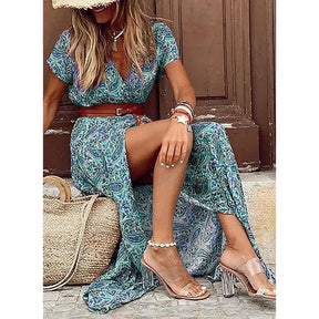 Vestido Feminino Estampado de Fenda Alta - Loja Luniva