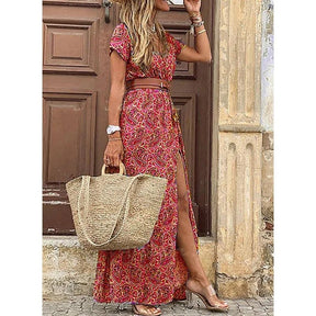 Vestido Feminino Estampado de Fenda Alta - Loja Luniva