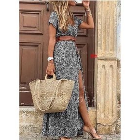 Vestido Feminino Estampado de Fenda Alta - Loja Luniva