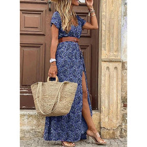Vestido Feminino Estampado de Fenda Alta - Loja Luniva