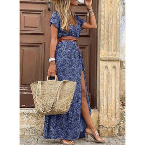Vestido Feminino Estampado de Fenda Alta - Loja Luniva