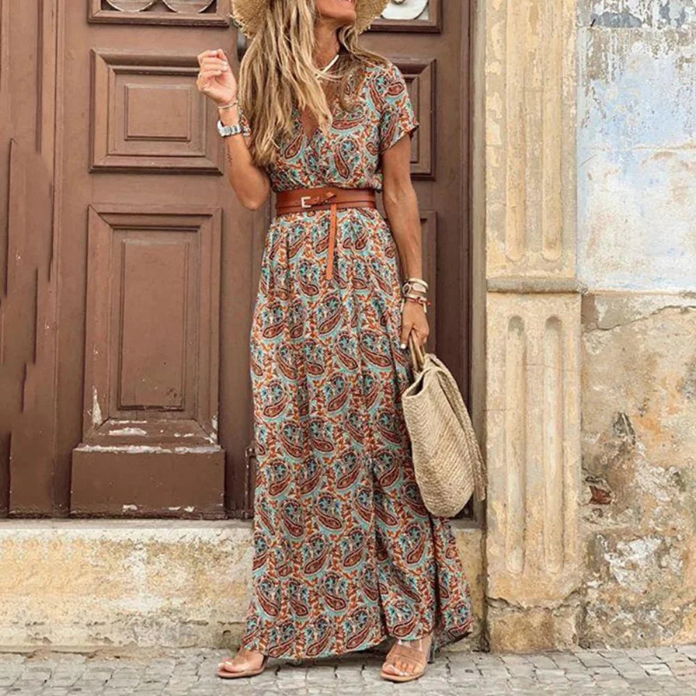Vestido Feminino Estampado de Fenda Alta - Loja Luniva
