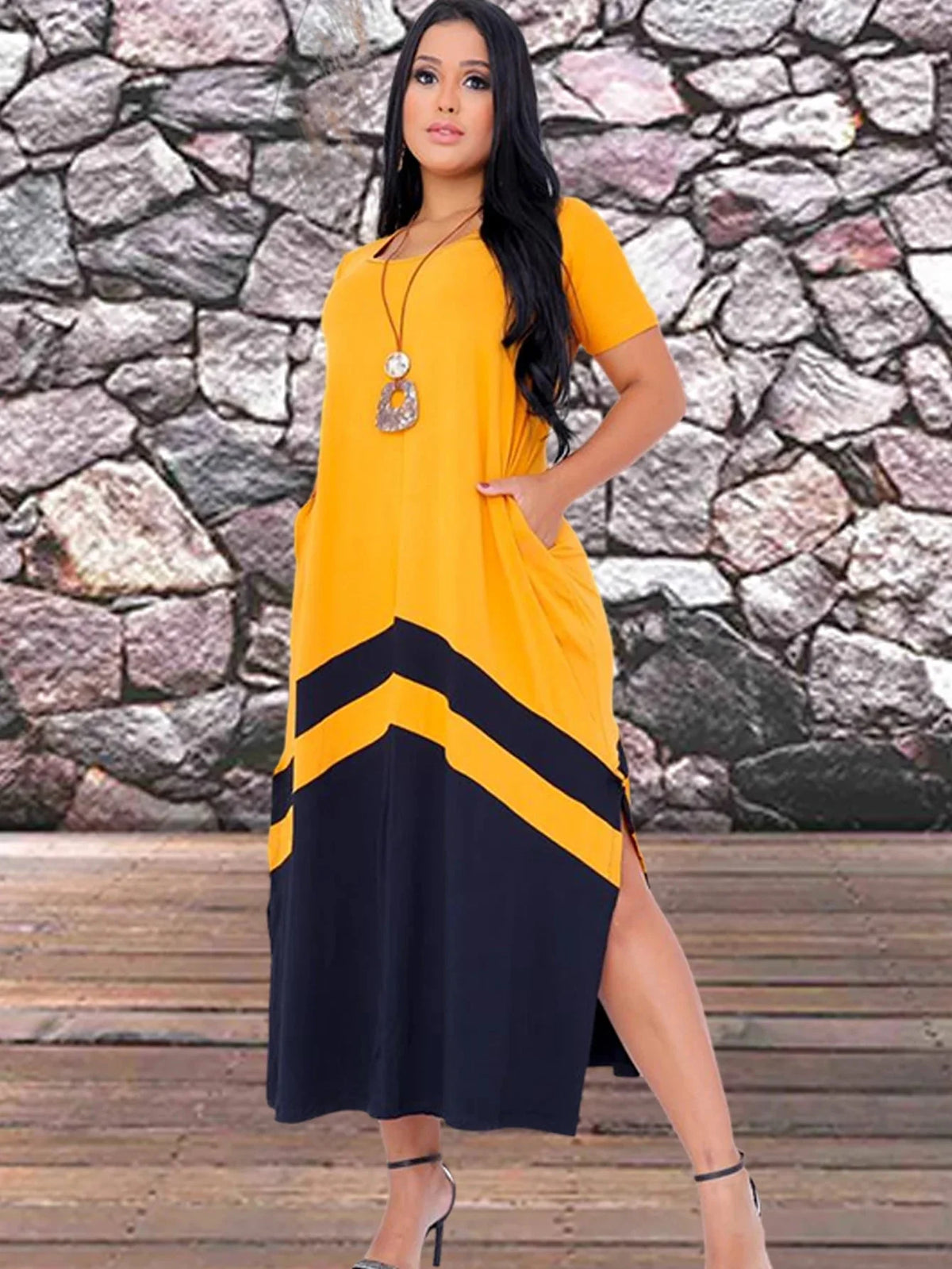 Vestido Feminino Longo Bicolor com Fenda - Loja Luniva
