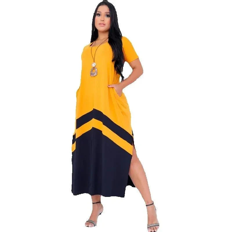 Vestido Feminino Longo Bicolor com Fenda - Loja Luniva