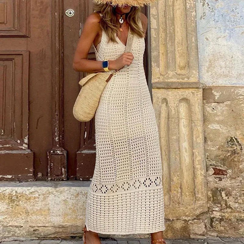 Vestido Feminino Longo de Malha com Gola V - Loja Luniva