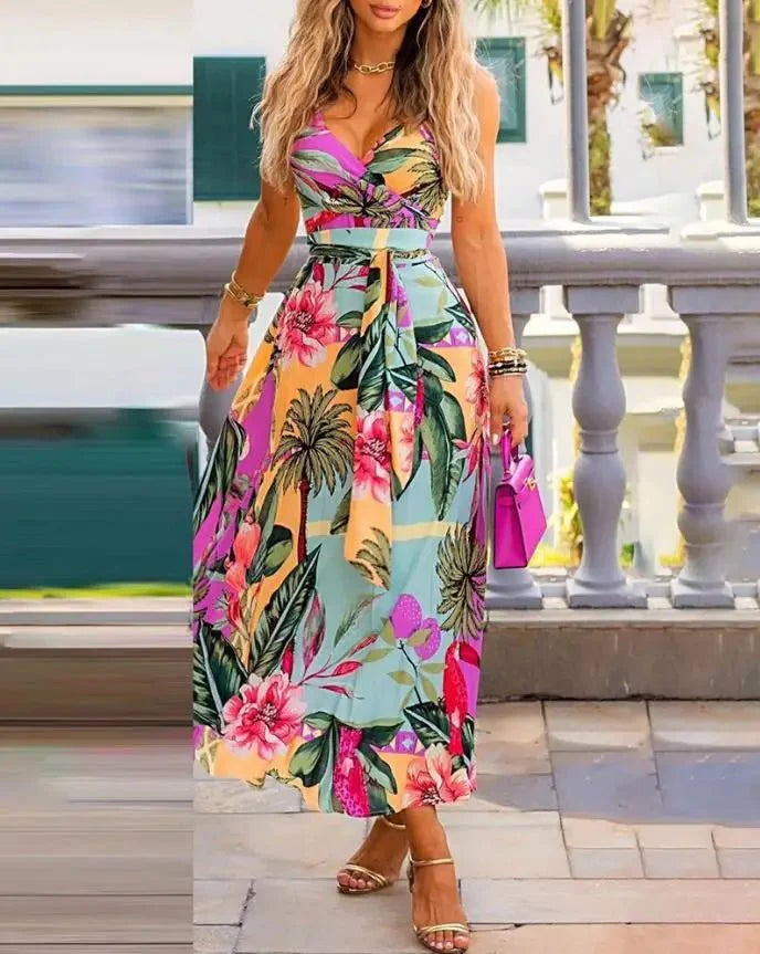 Vestido Longo com Estampa Tropical - Loja Luniva