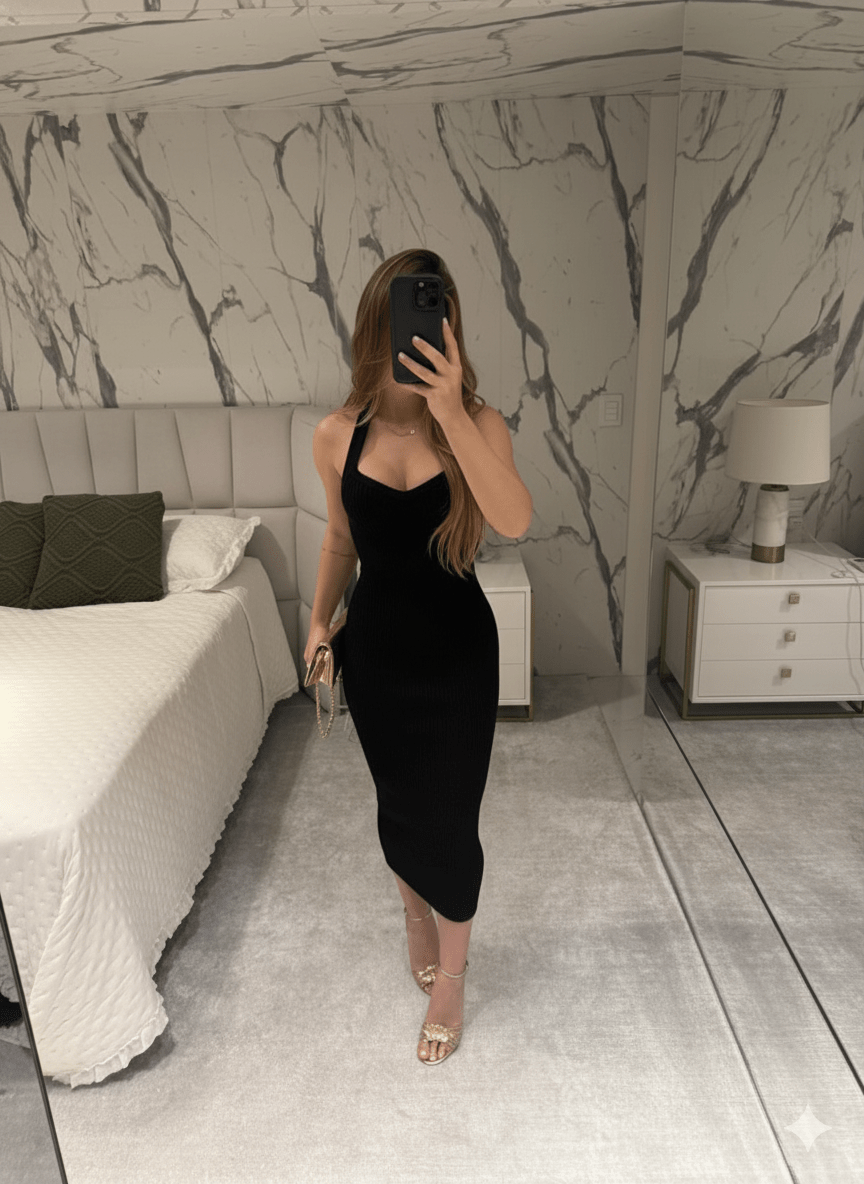 Vestido Tricot Decote Boneca